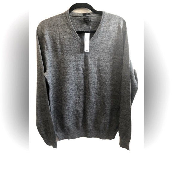 J. Crew Long Sleeve V-Neck Sweater Men's L 100% cotton Gray  NEW - Picture 1 of 4